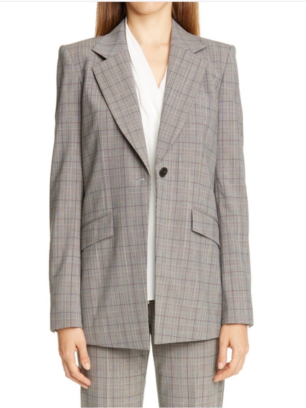 Lafayette 148 New York Virginia Plaid Wool Blend Blazer One Button Lined Size 14